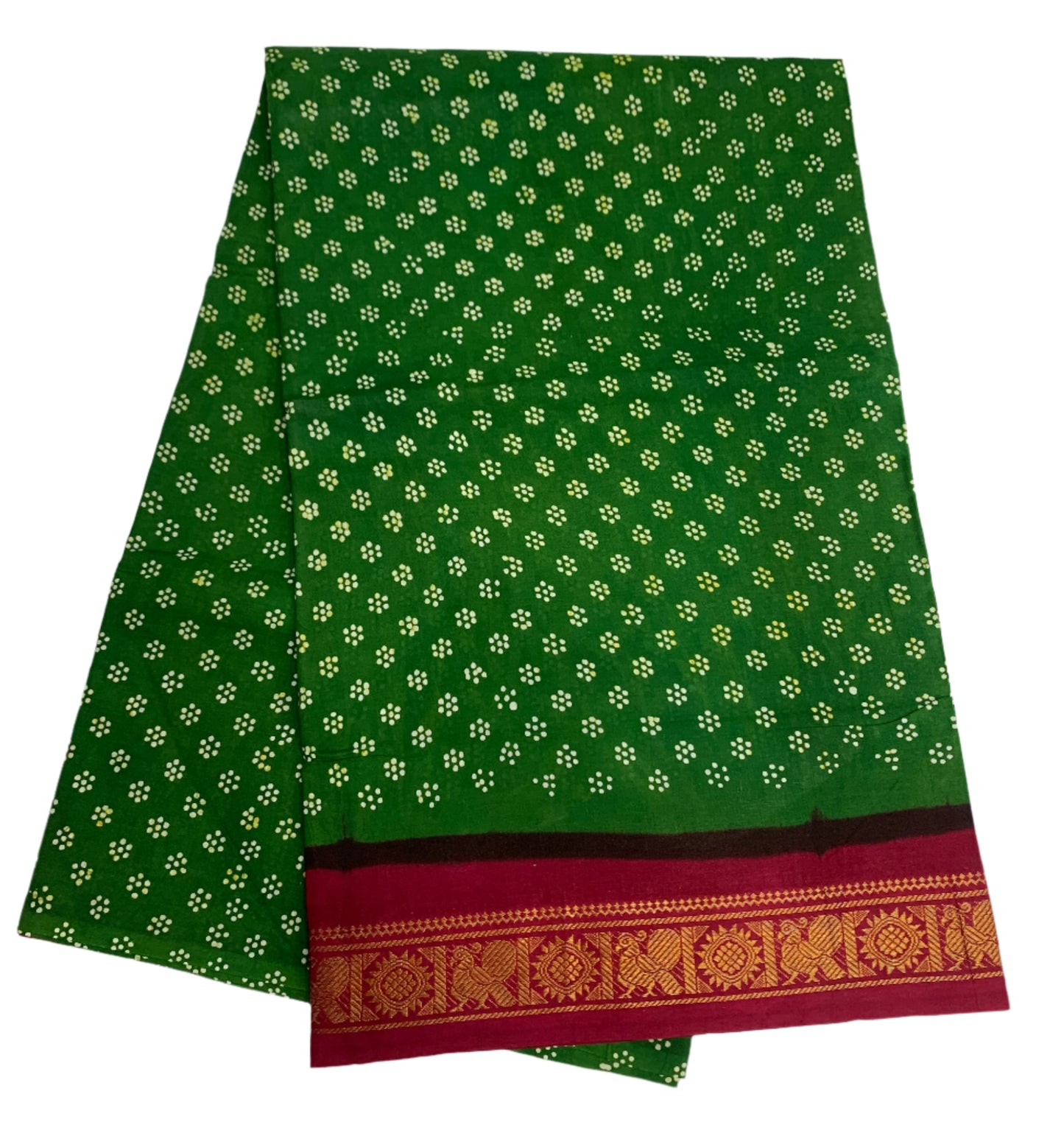 Chettinad Sungudi Cotton Light Green Colour Red Border