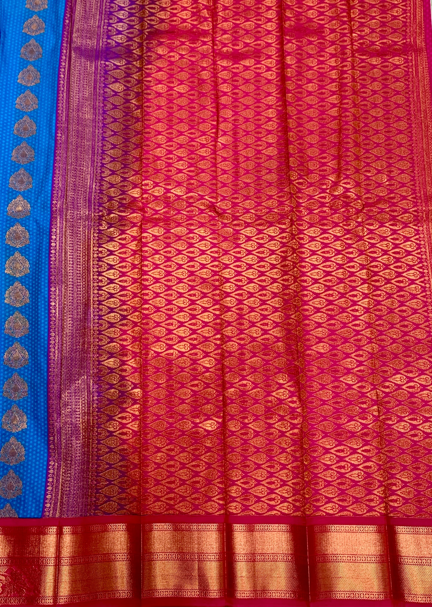 Vegan Silk Saree Sky Blue shade with Pink Border