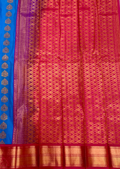 Vegan Silk Saree Sky Blue shade with Pink Border