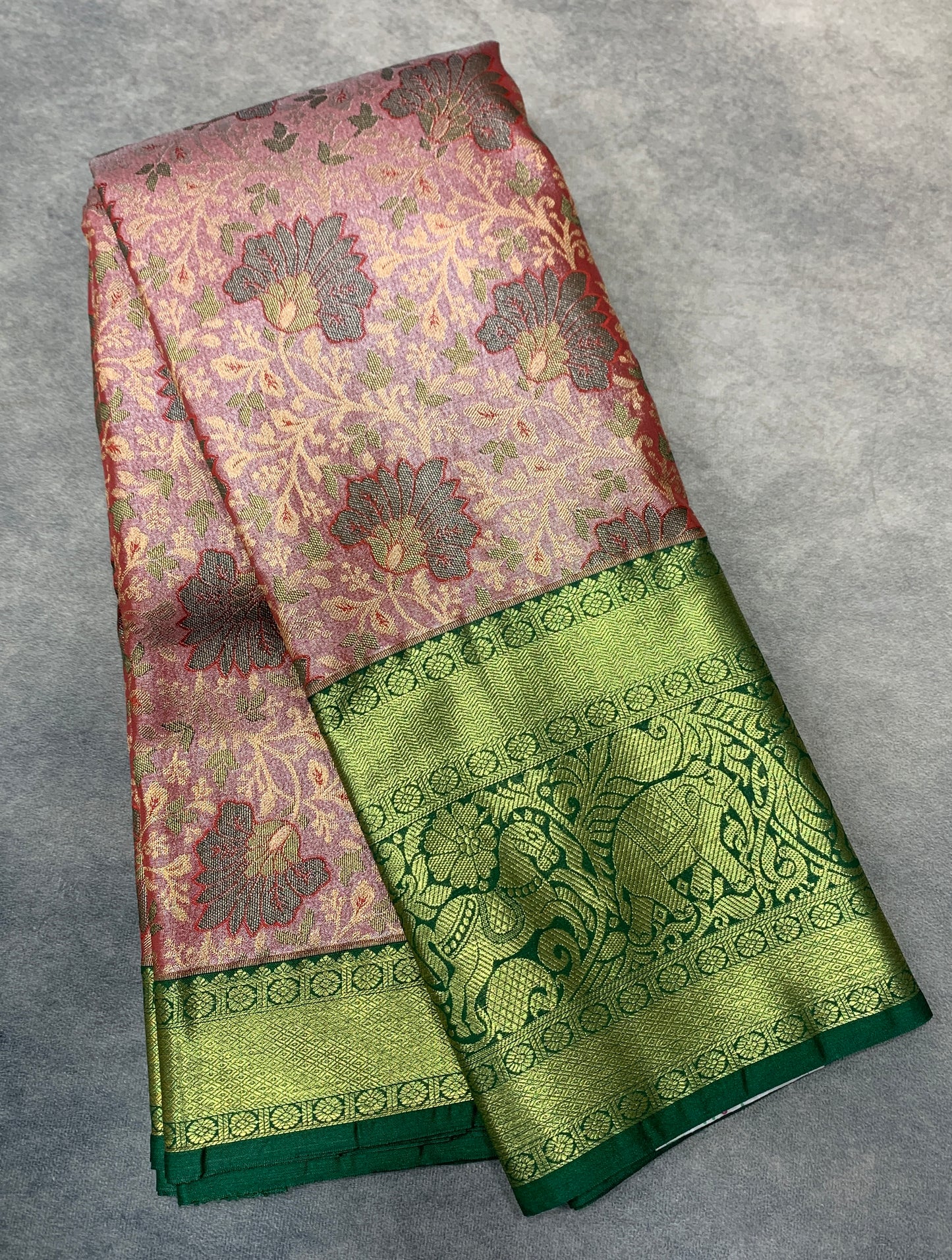 Baby Pink Colour Soft kanchi pattu with Green Border