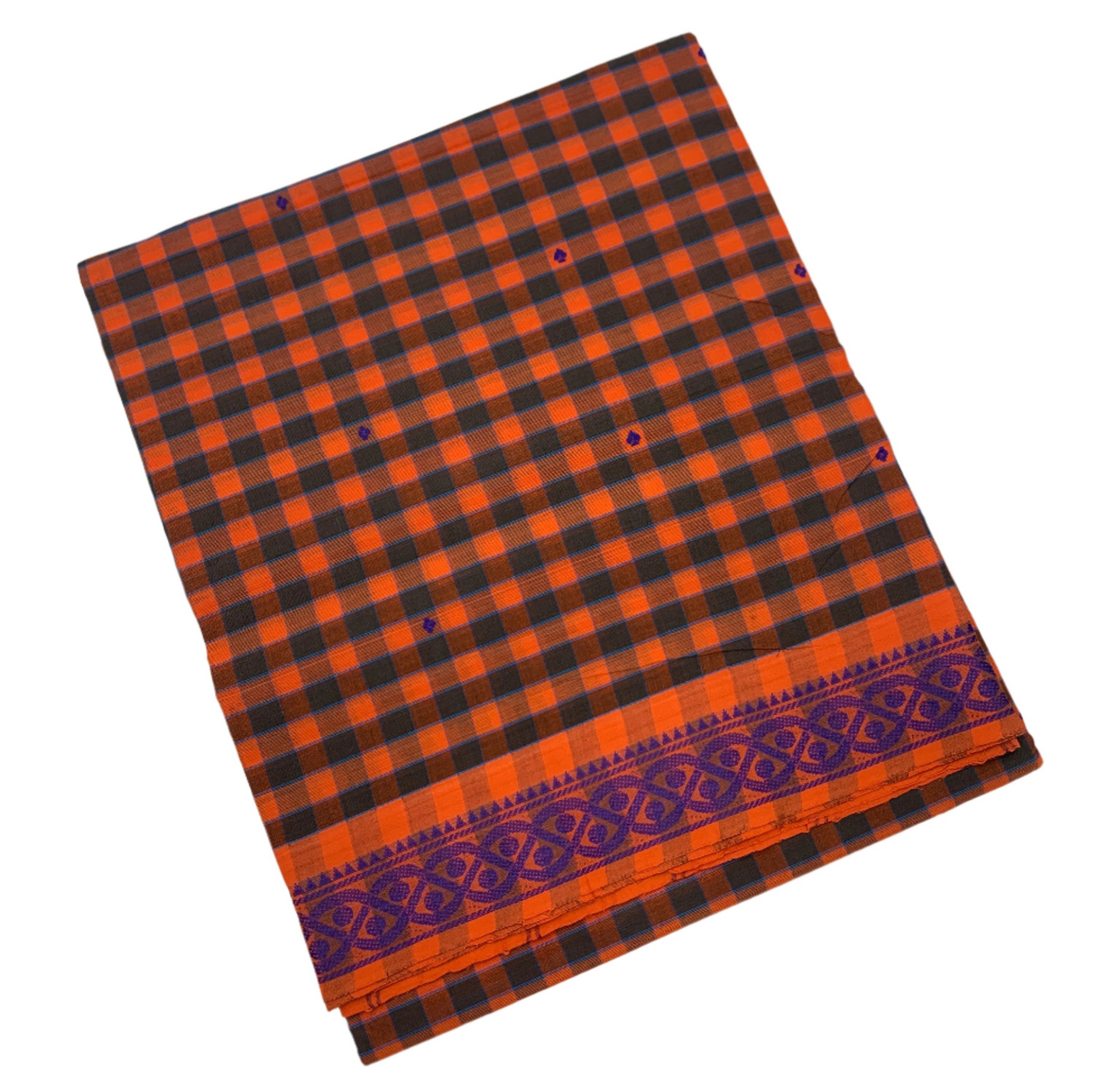 Chettinad Cotton Saree Orange Shade with Blue Border