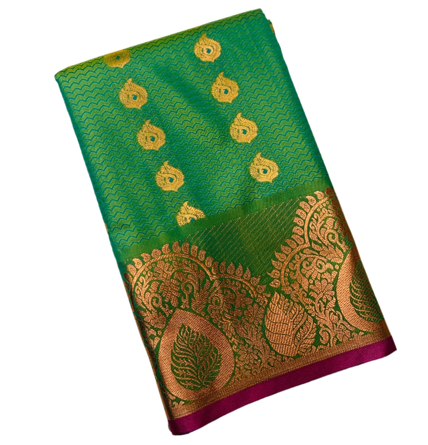 Vegan Silk Saree Light Green shade with Pink Border