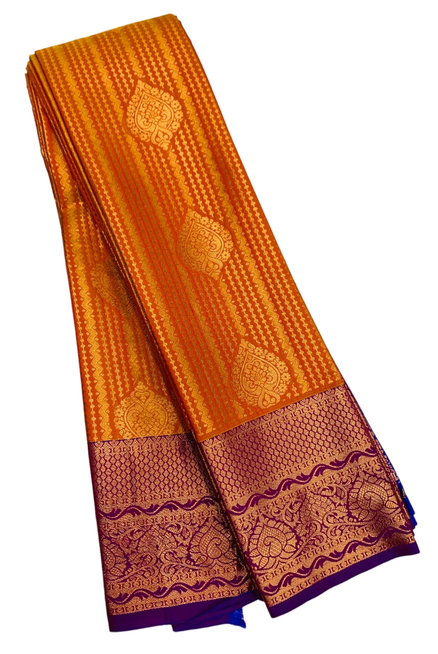 Vegan Silk Saree Mango Yellow shade with Copper Border