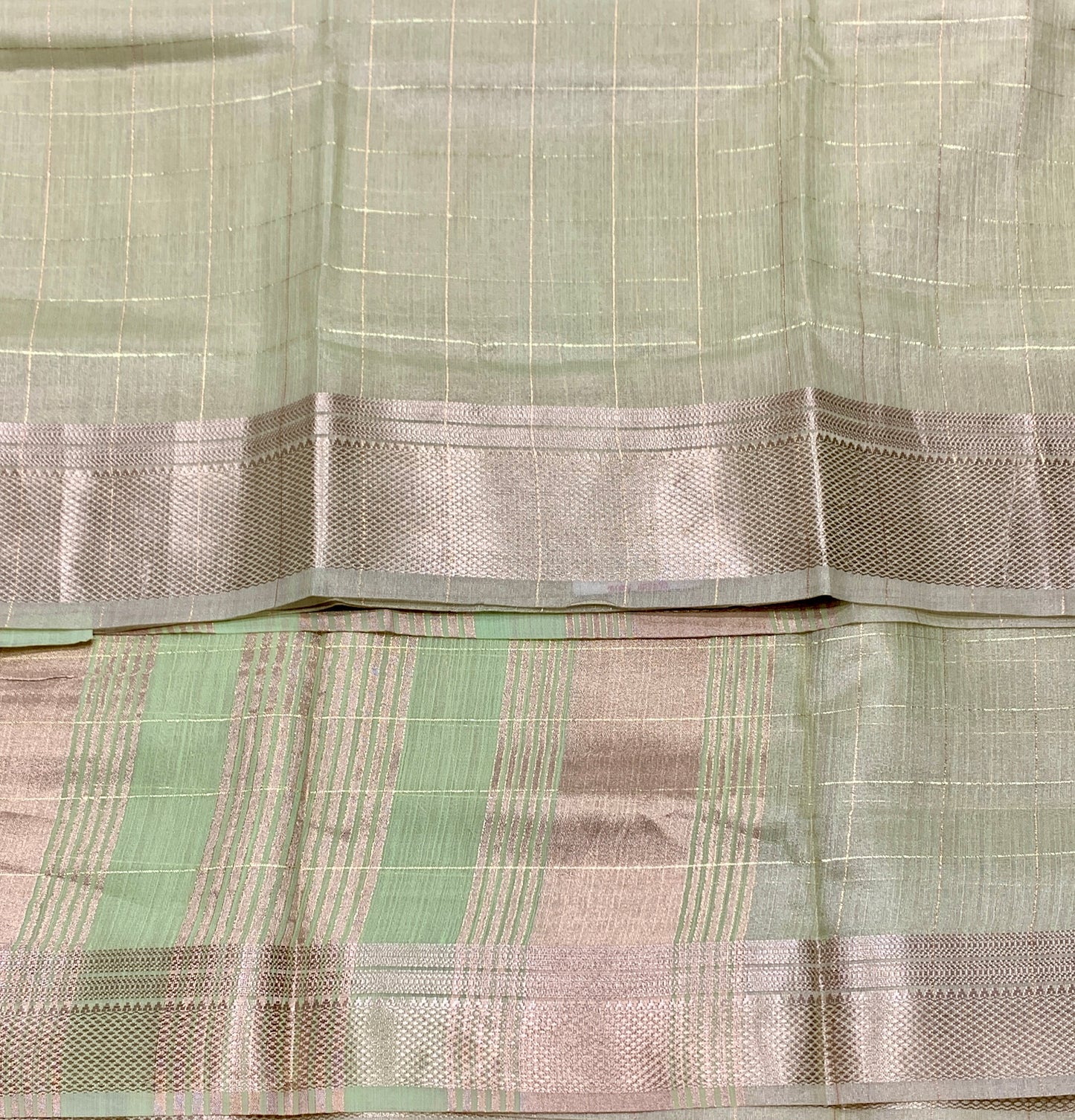 Banaras Katan Saree Light Pista Green Colour with Katan Work Border