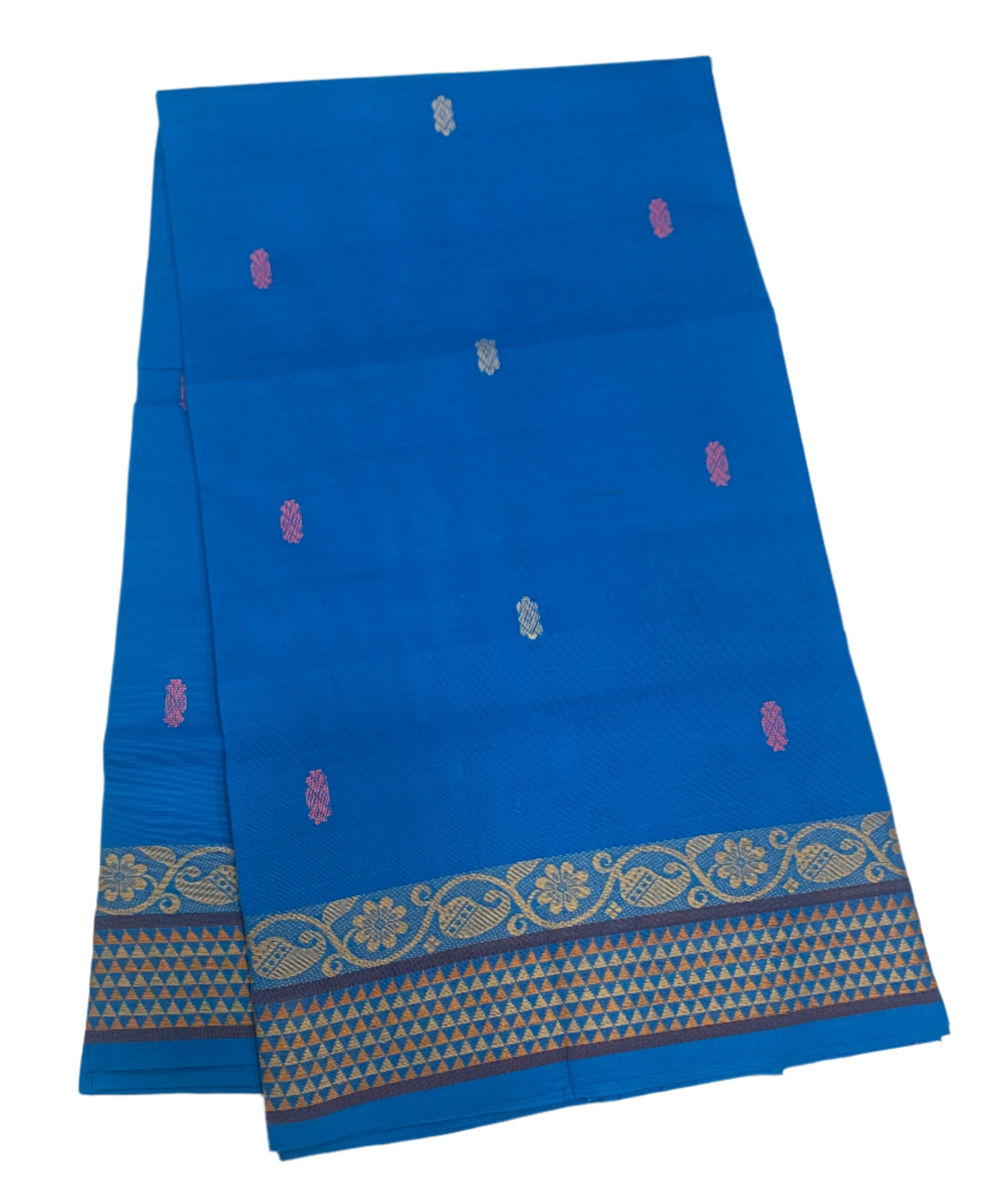 Chettinad Cotton Saree Sky Blue Shade with Floral Design Border