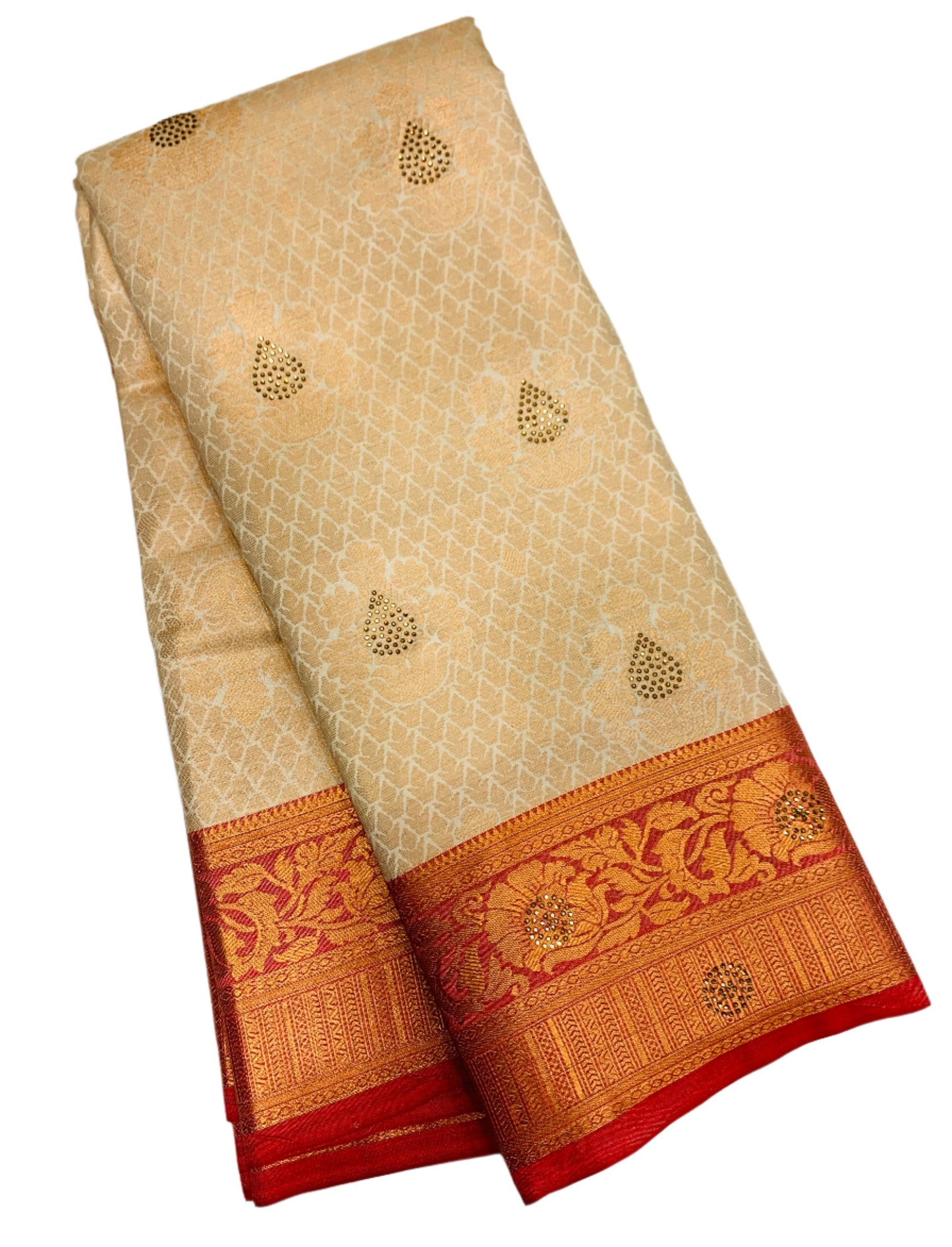 Art Silk Saree Ivory Shade with Red Border