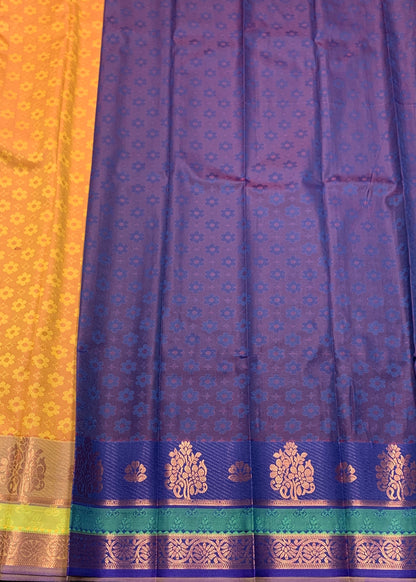 Synthetic Cotton Saree Mustard Colour with Copper Border