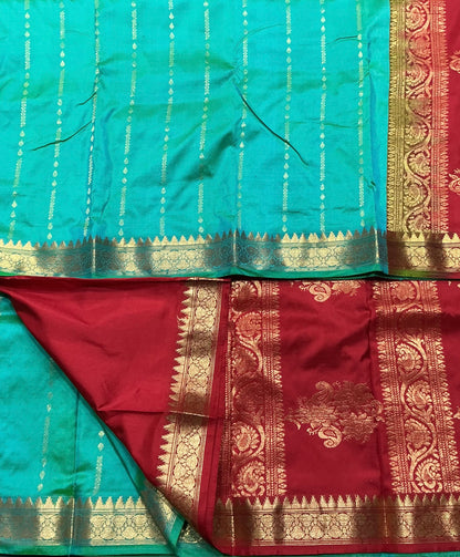 Pure Kanchipuram Silk Saree Sapphire Colour with Golden Border
