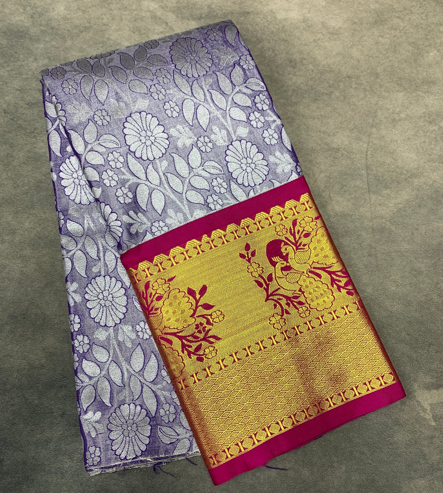Sliver Blue Shade Vegan Silk unstitched Pattu Pavadai material for age Above 10 years