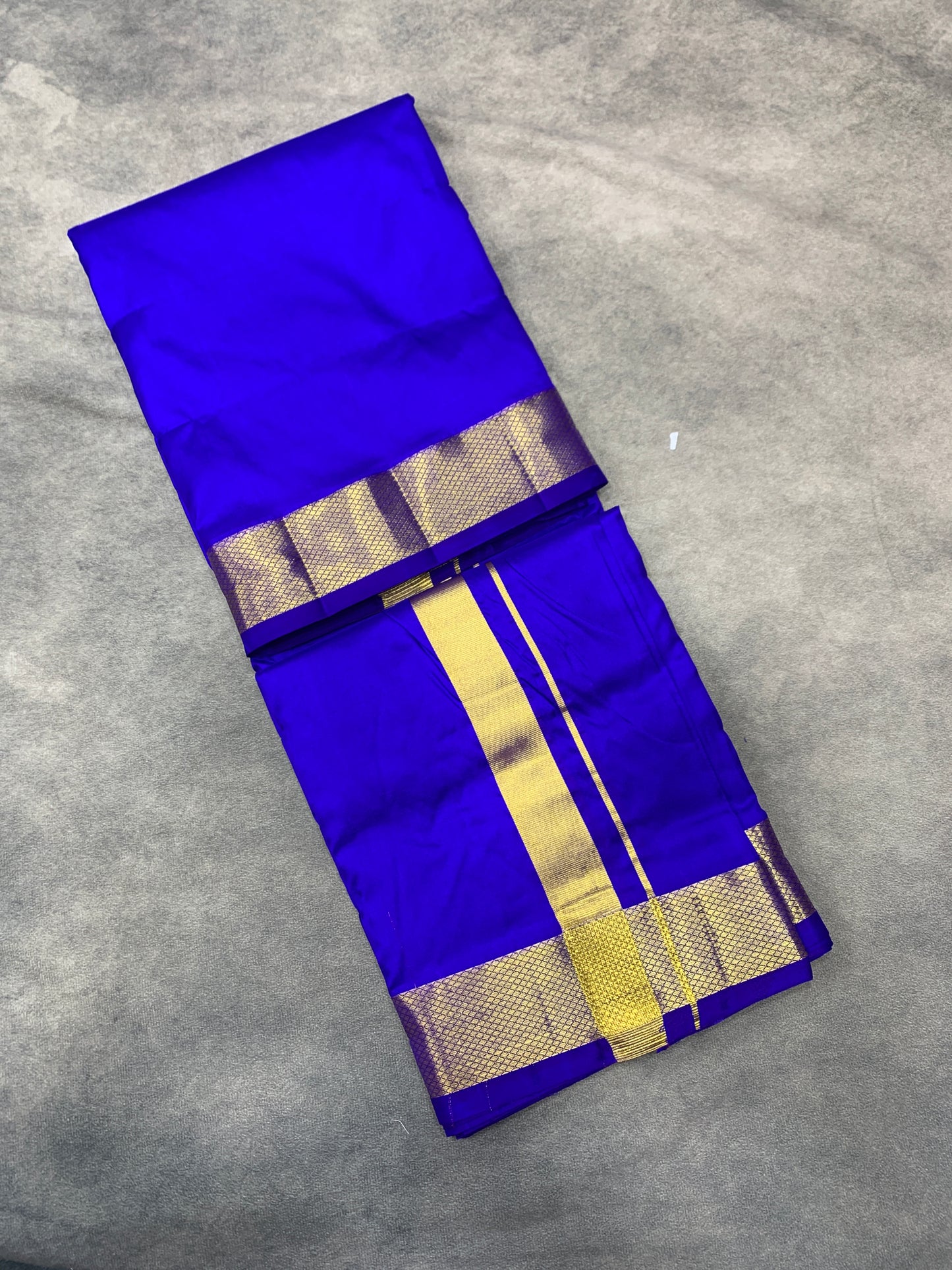 9X5 Pure Silk Dhoti Violet with Large Golden Zari Border