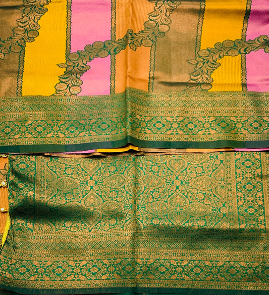 Art Silk Four Colour Saree with Green Border