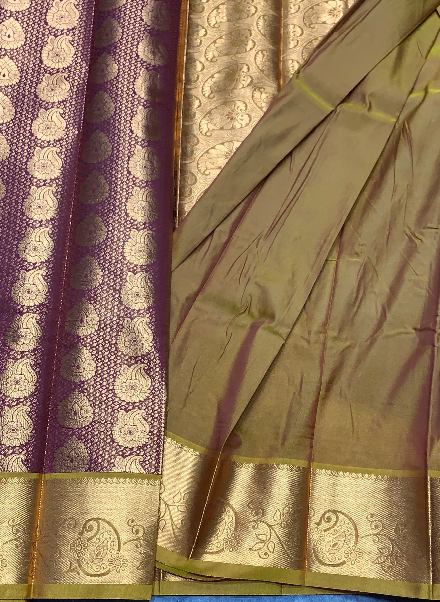 Vegan Silk Saree Maroon Colour with Golden Yellow and Copper Border