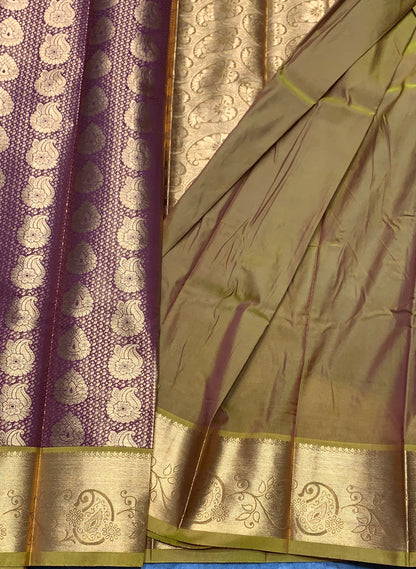 Vegan Silk Saree Maroon Colour with Golden Yellow and Copper Border