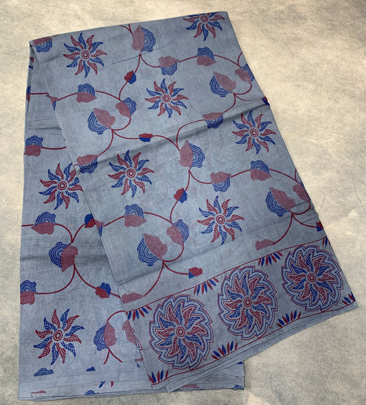 Chettinad Sungudi Cotton Gray Colour with Floral Design