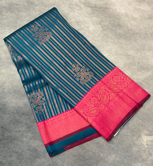 Soft Silk Casual Saree Sky Blue Colour with Baby Pink Colour Border