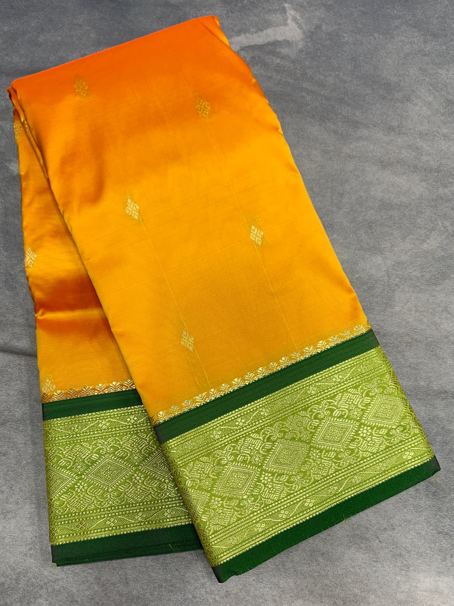 Yellow Colour Saree with Golden and Green Border