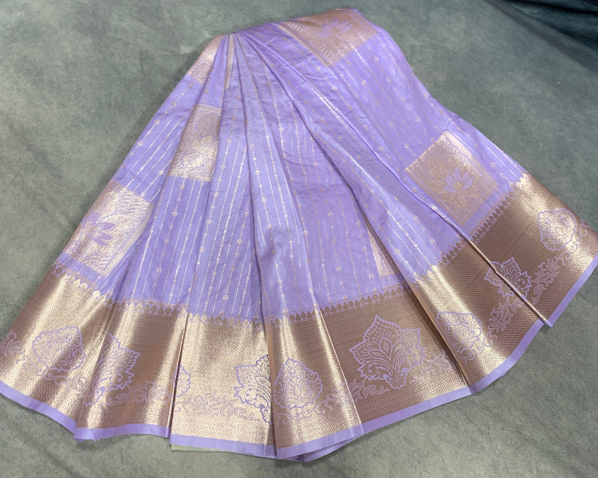 Soft Silk Casual Saree Lavender with Sliver Zari Border
