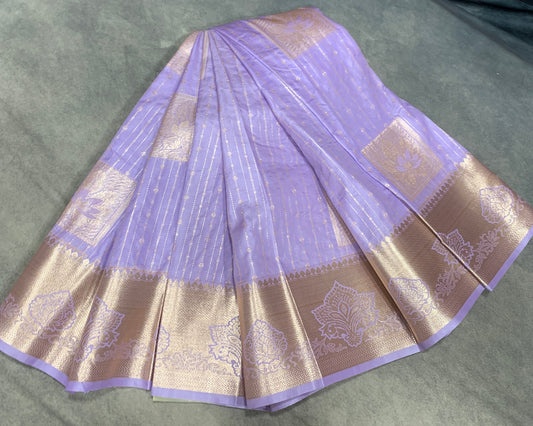 Soft Silk Casual Saree Lavender with Sliver Zari Border