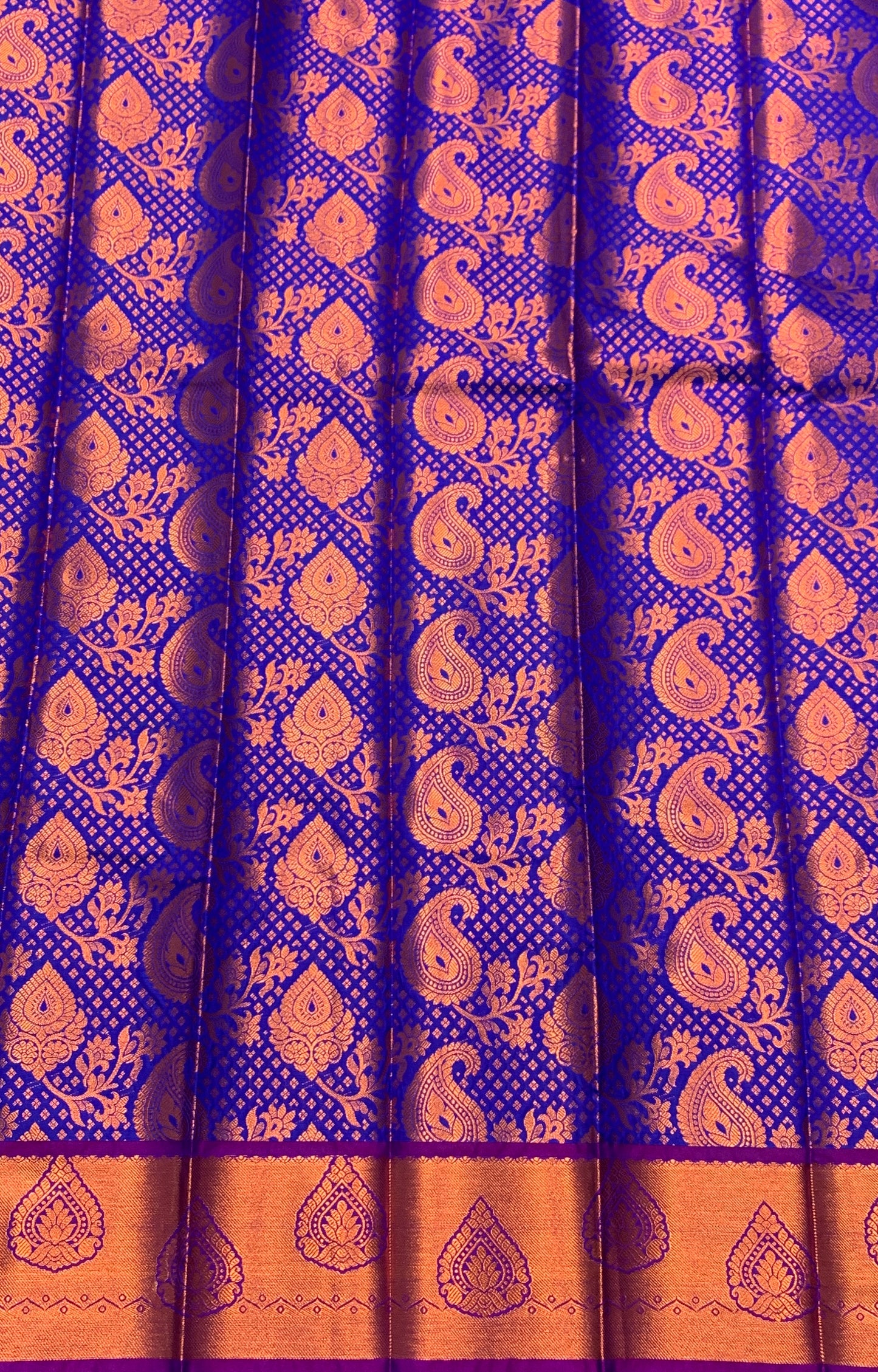 Vegan Silk Saree Blue Colour with Pink and Copper Border