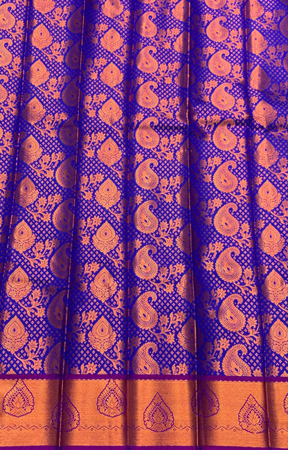 Vegan Silk Saree Blue Colour with Pink and Copper Border