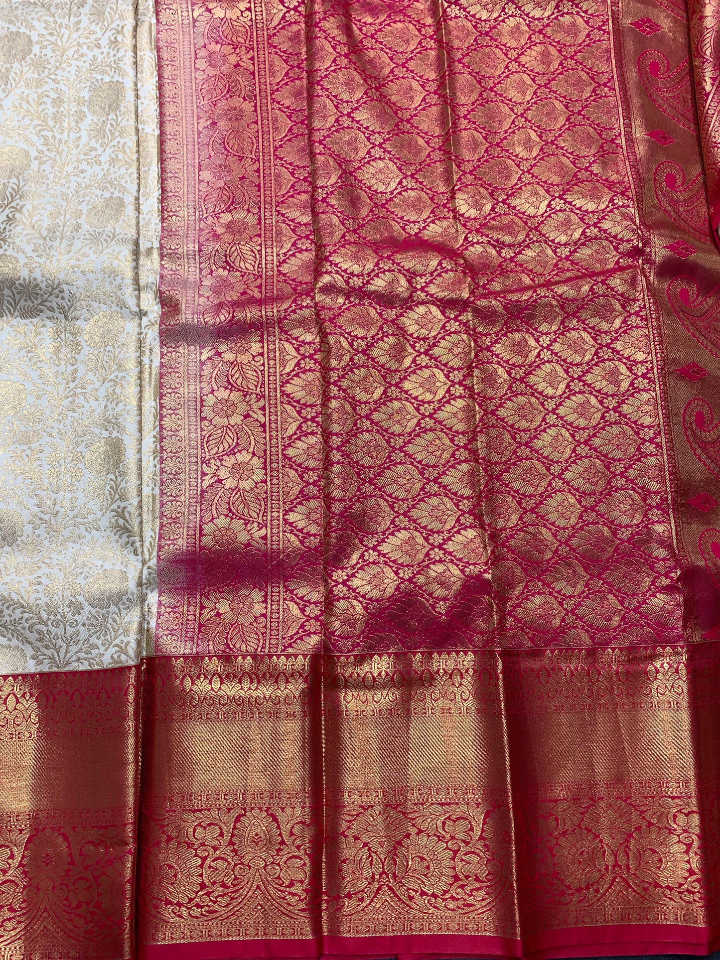 Vegan Silk Saree Ivory Colour with Pinkish Red Border