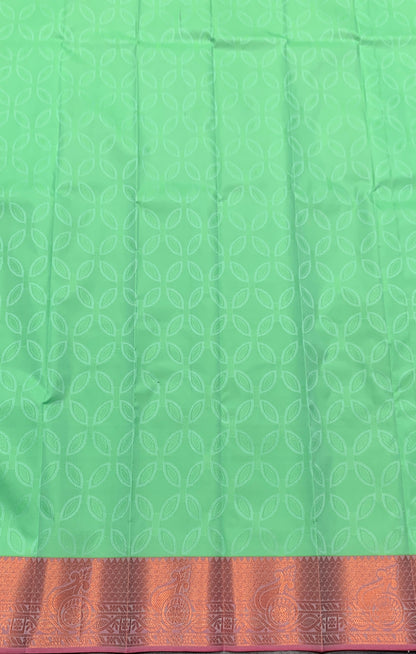 Synthetic Cotton Saree Pista Green Colour with Copper Border
