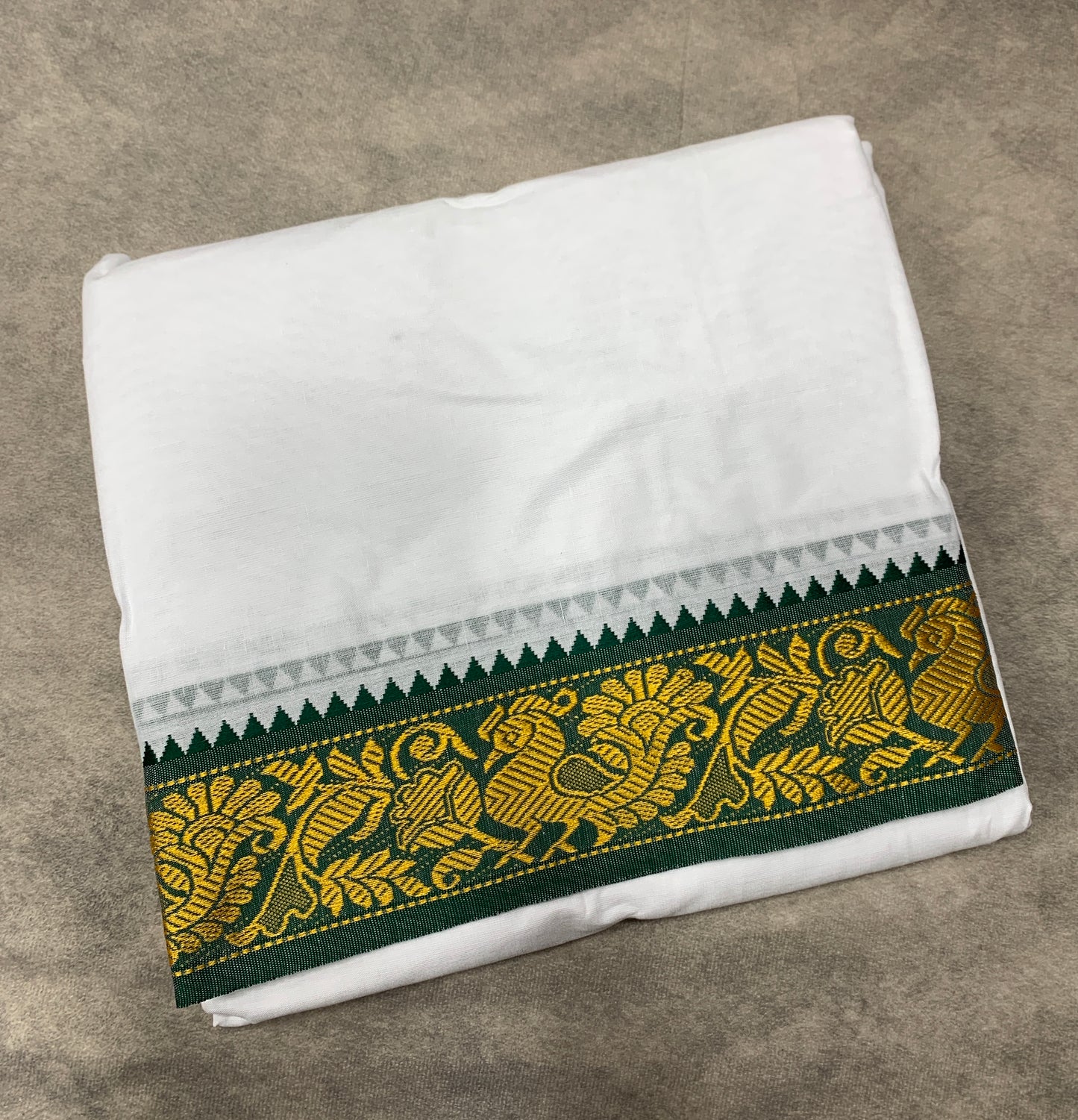 9X6 Cotton Dhoti White Colour with Green and Maroon Border with Angavastram