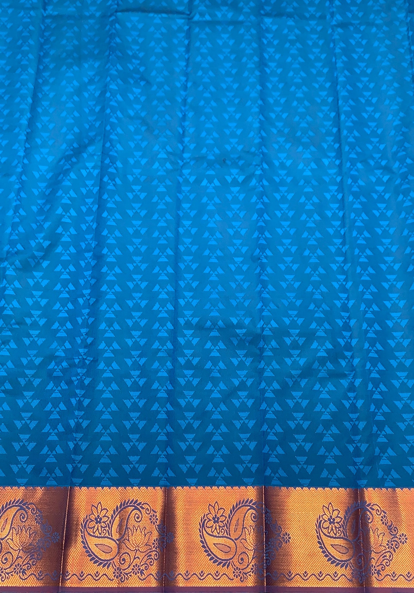 Synthetic Cotton Saree Sky Blue Colour with Golden Floral Design Border