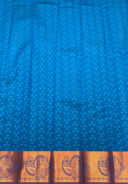 Synthetic Cotton Saree Sky Blue Colour with Golden Floral Design Border