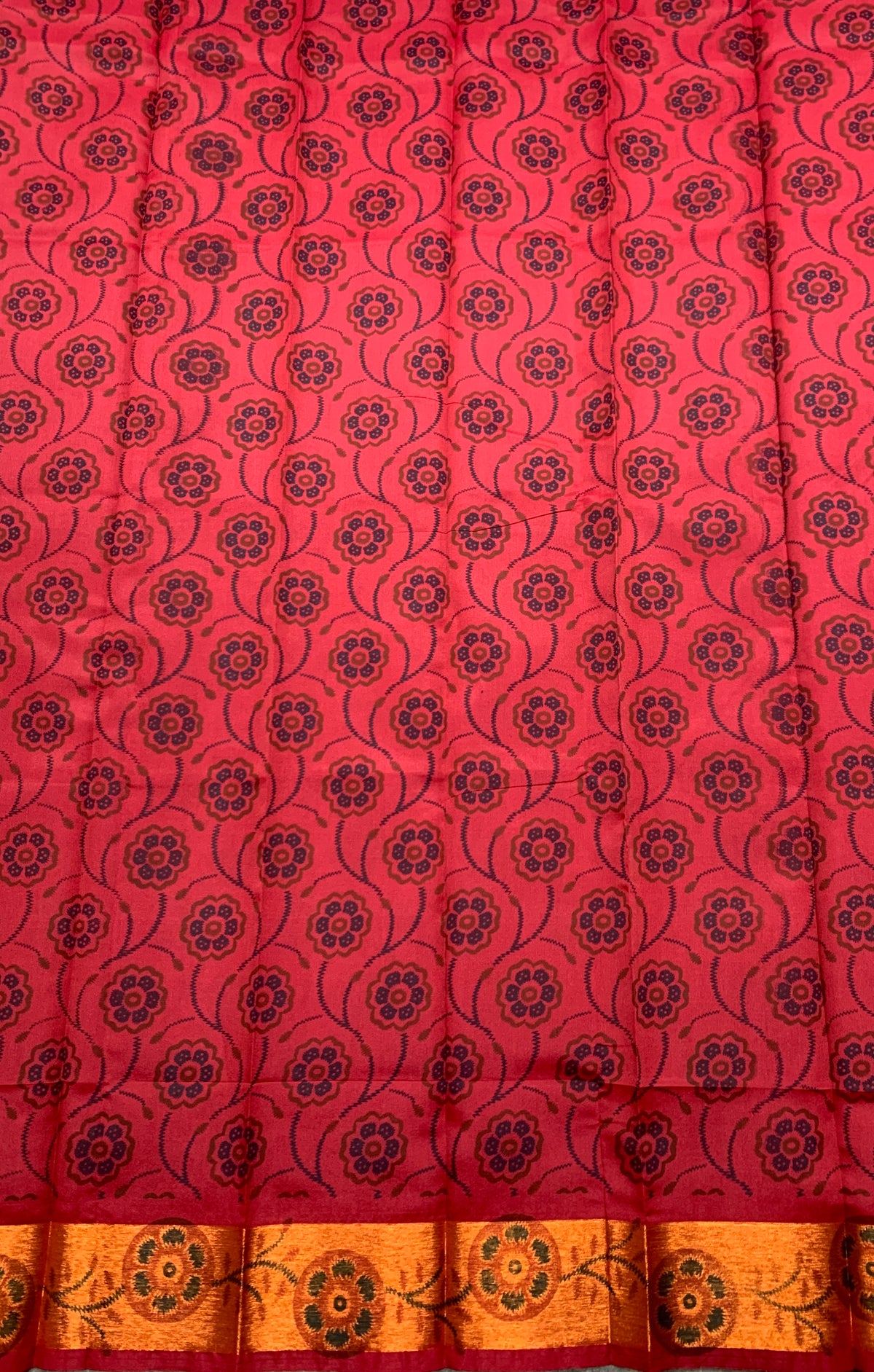 Fancy Cotton Saree Maroon Colour with Copper Border