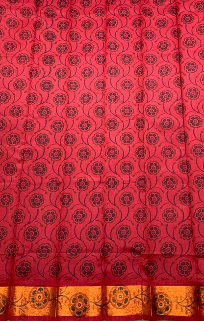 Fancy Cotton Saree Maroon Colour with Copper Border