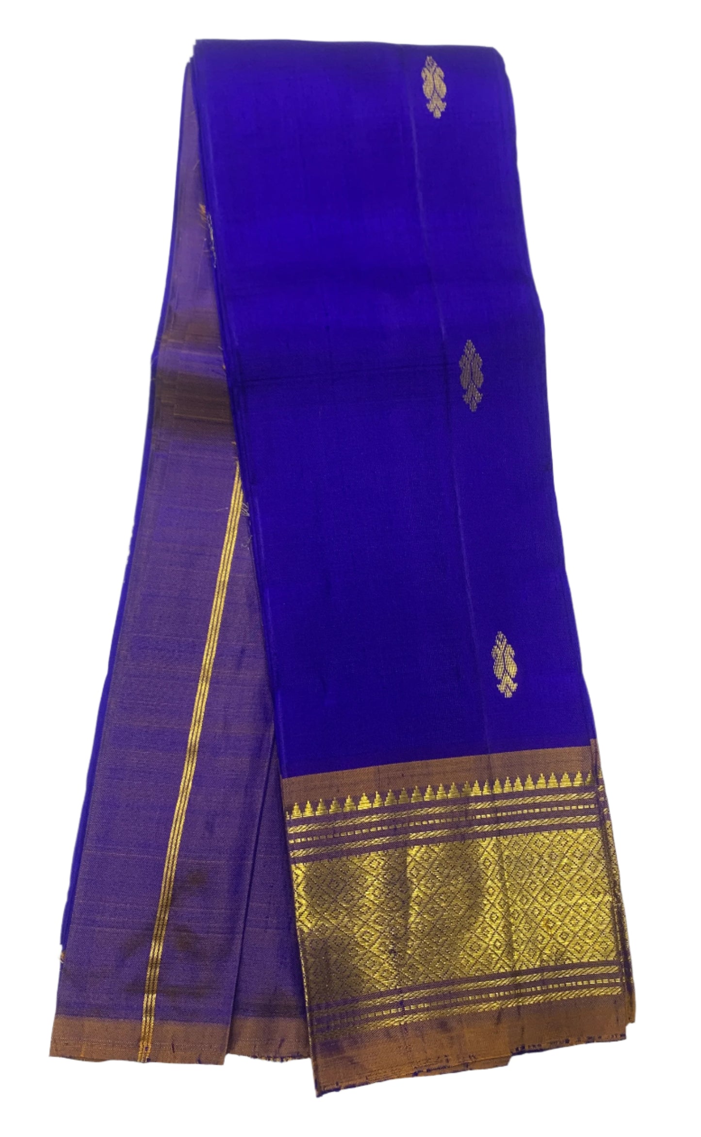 Pure Kanchipuram Silk Saree Blue Colour with Gold Zari Border