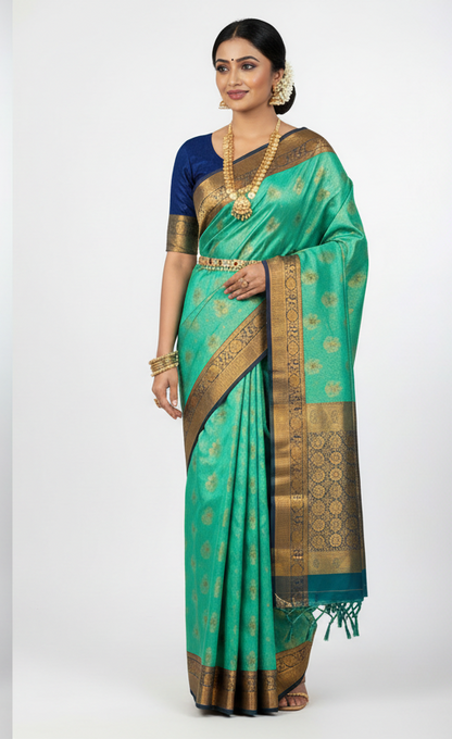 Art Silk Saree Sapphire Shade with Blue Border