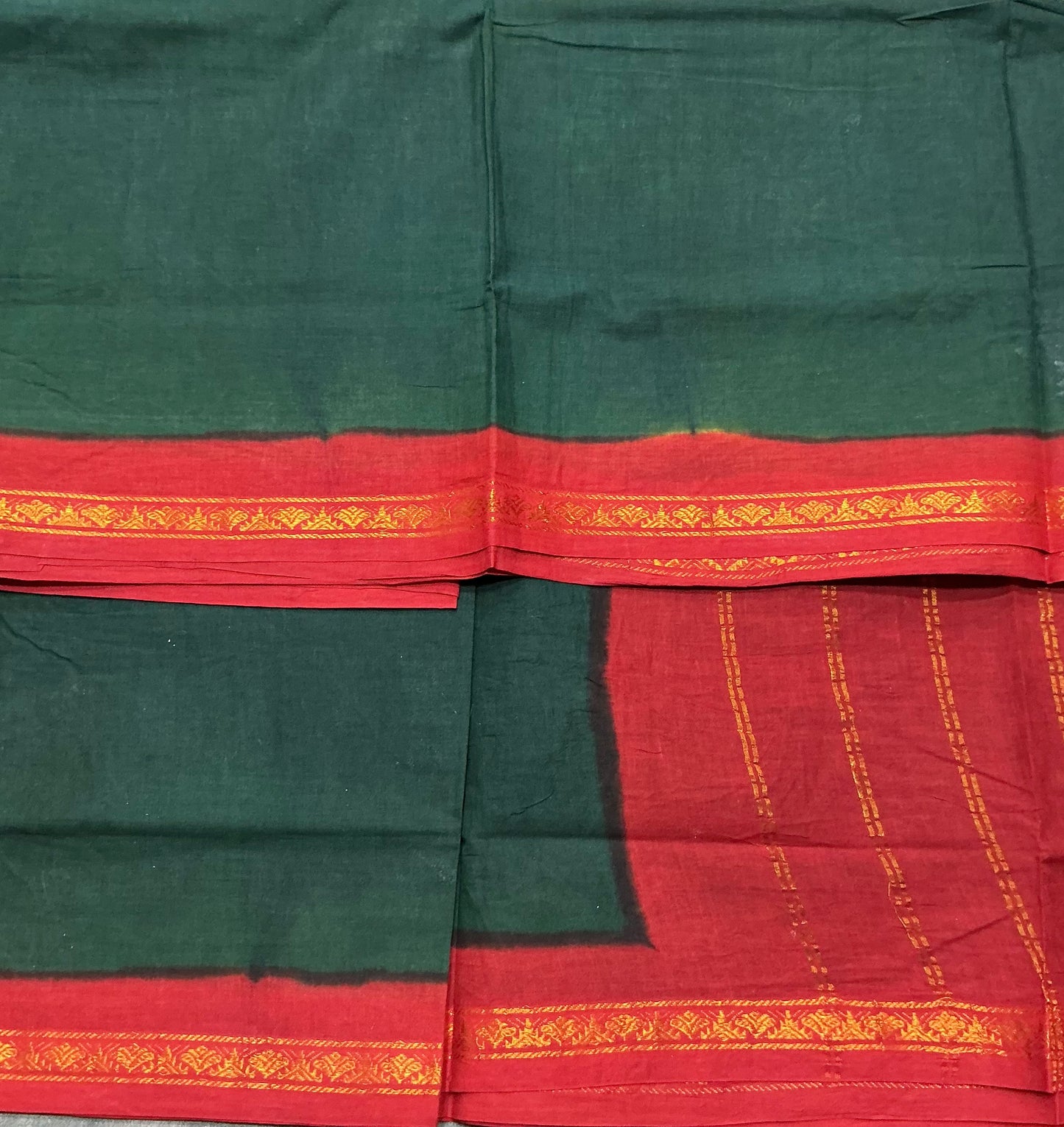 Chettinad Cotton Saree Green Colour with Red Colour Border
