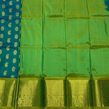 Peacock Blue Shade Pure Kanchipuram Kids Pattu Pavadai with Contrast border for age 2 to 5