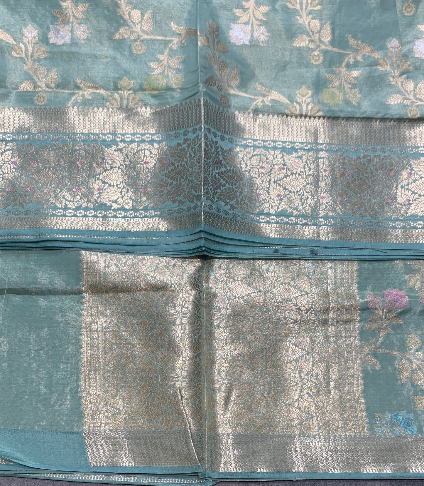 Meenakari Banaras Tissue Silk Saree Pastel Mint Green Colour