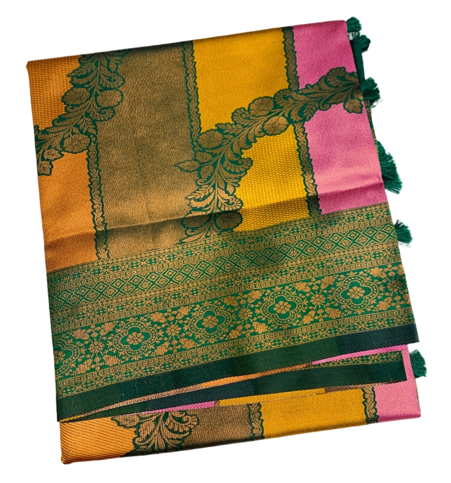 Art Silk Four Colour Saree with Green Border