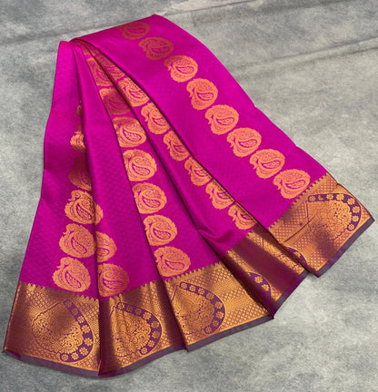 Vegan Silk Saree Pink Colour Saree with Copper Border