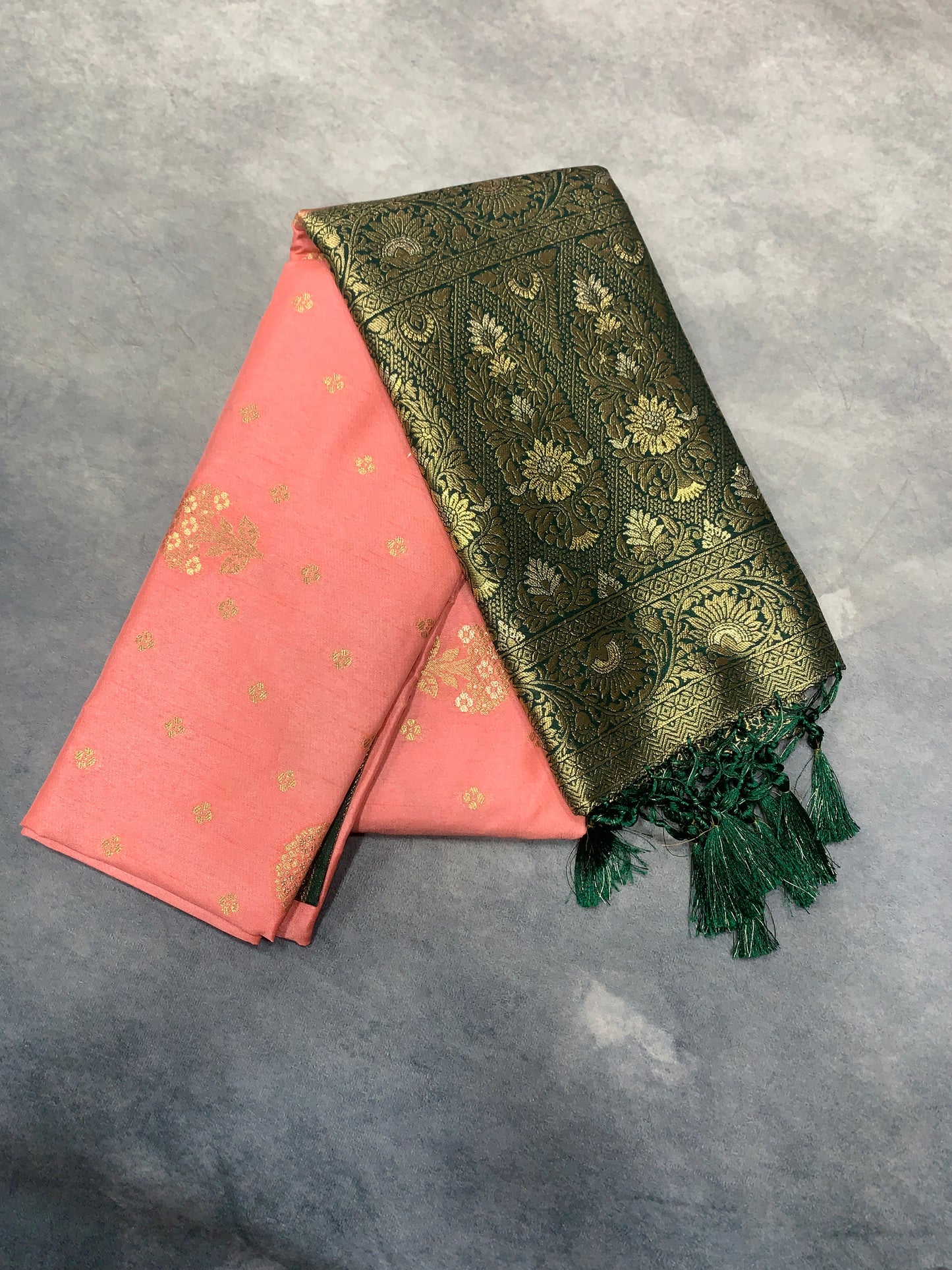 Soft Silk Casual Saree Peach Colour with Green Colour Border