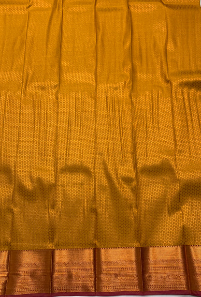 Vegan Silk Saree Golden Yellow shade with Copper Border