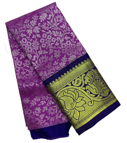 Lavender Shade Vegan Silk Kids Pattu Pavadai with Contrast Border for Newborn to 2 Years