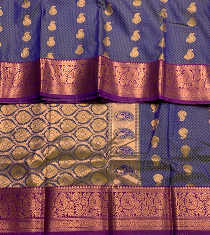 Vegan Silk Saree Blue shade with Magenta Border