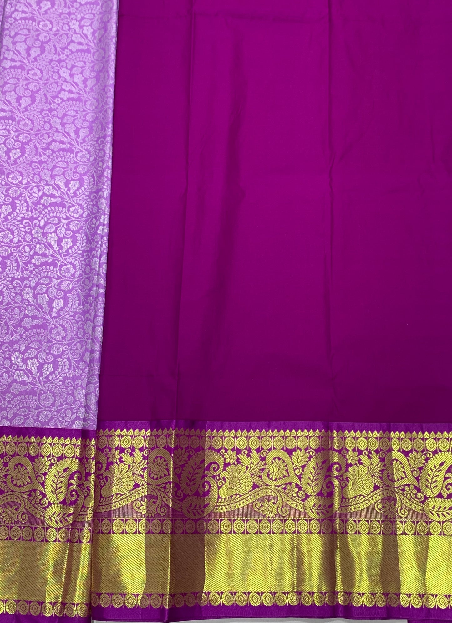 Lavender shade Vegan Silk Kids Pattu Pavadai with Contrast border for age above 10 years