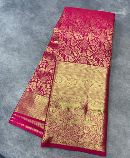 Pink Colour Soft Kanchi Tissue Pattu Saree with Golden border
