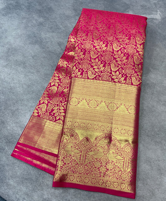 Pink Colour Soft Kanchi Tissue Pattu Saree with Golden border