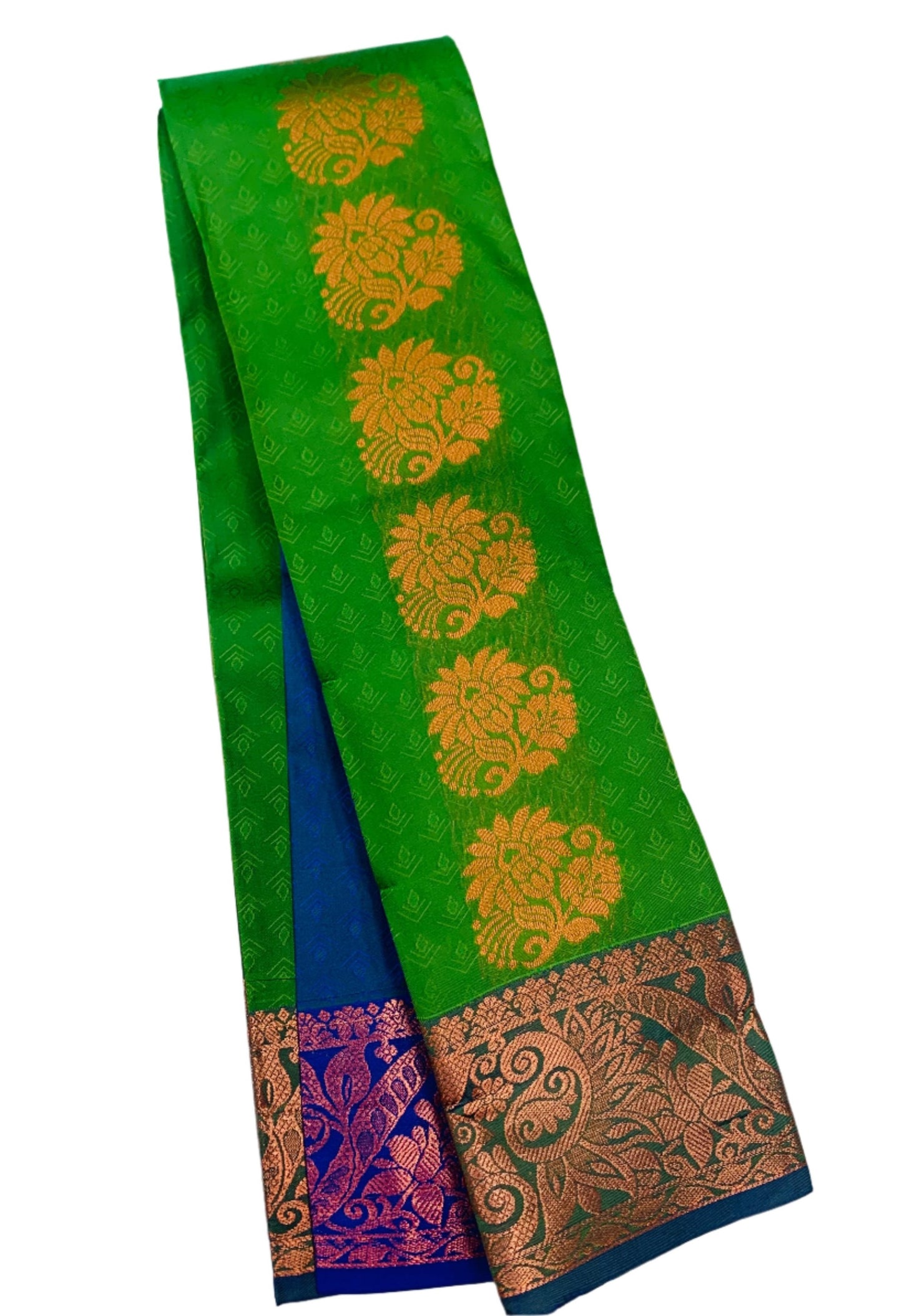 Vegan Silk Saree Light Green Colour with Copper Border