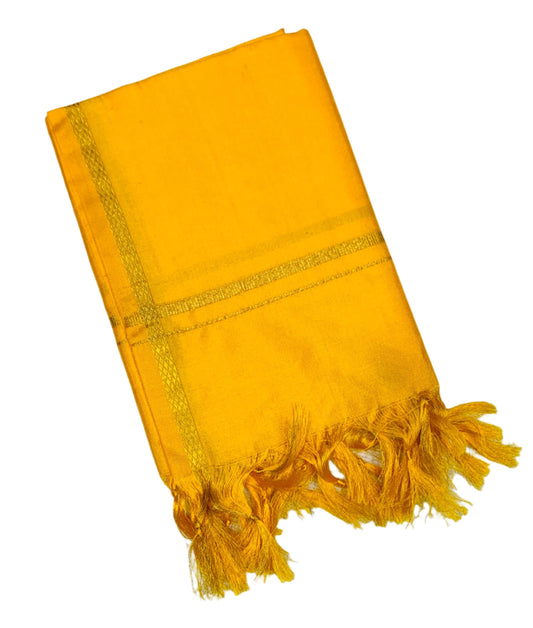 Silk Pooja Towel Yellow Colour