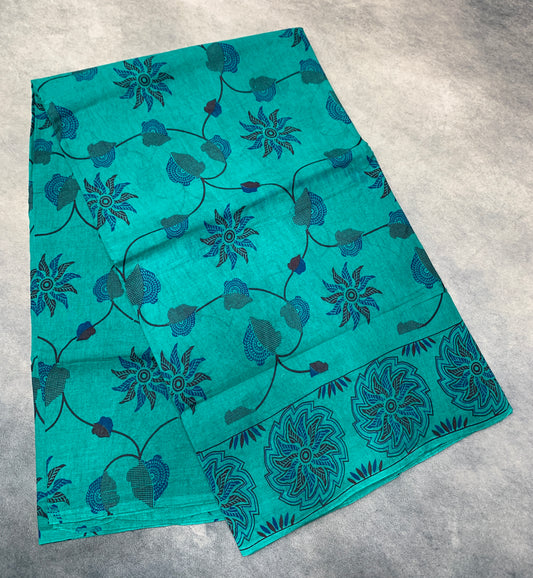 Chettinad Sungudi Cotton Rama Green Colour with Floral Design