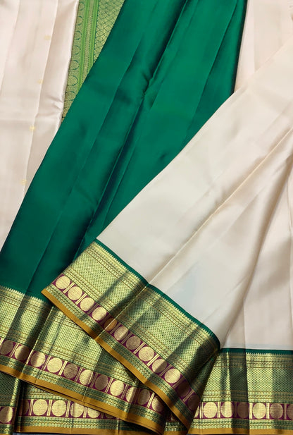 Pure Kanchipuram Silk Tussar Colour with Green and Golden Zari Border