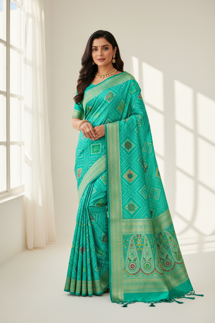 Banaras Soft Silk Saree Sapphire Colour with Sliver Colour Floral Design Border
